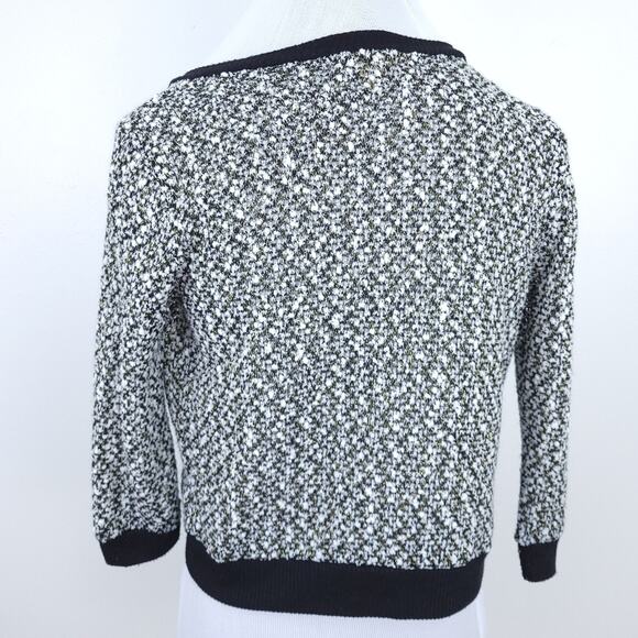 Monteau Sweater Cardigan Knit Black White Gold Metallic Small 3/4 Sleeves Fancy - Picture 2 of 8